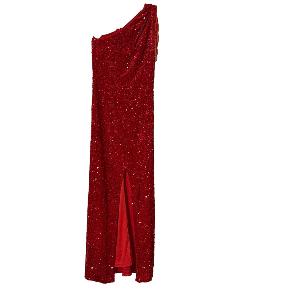 Stunning Red Sequin One-Shoulder Gown
